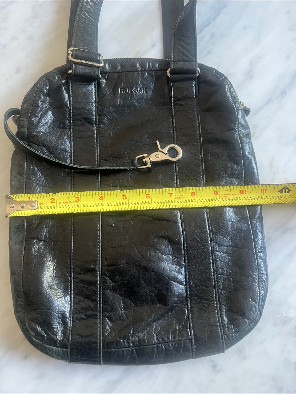 Vintage RUDSAK Black Leather Double-Strap Shoulder Bag - Picture 5 of 12